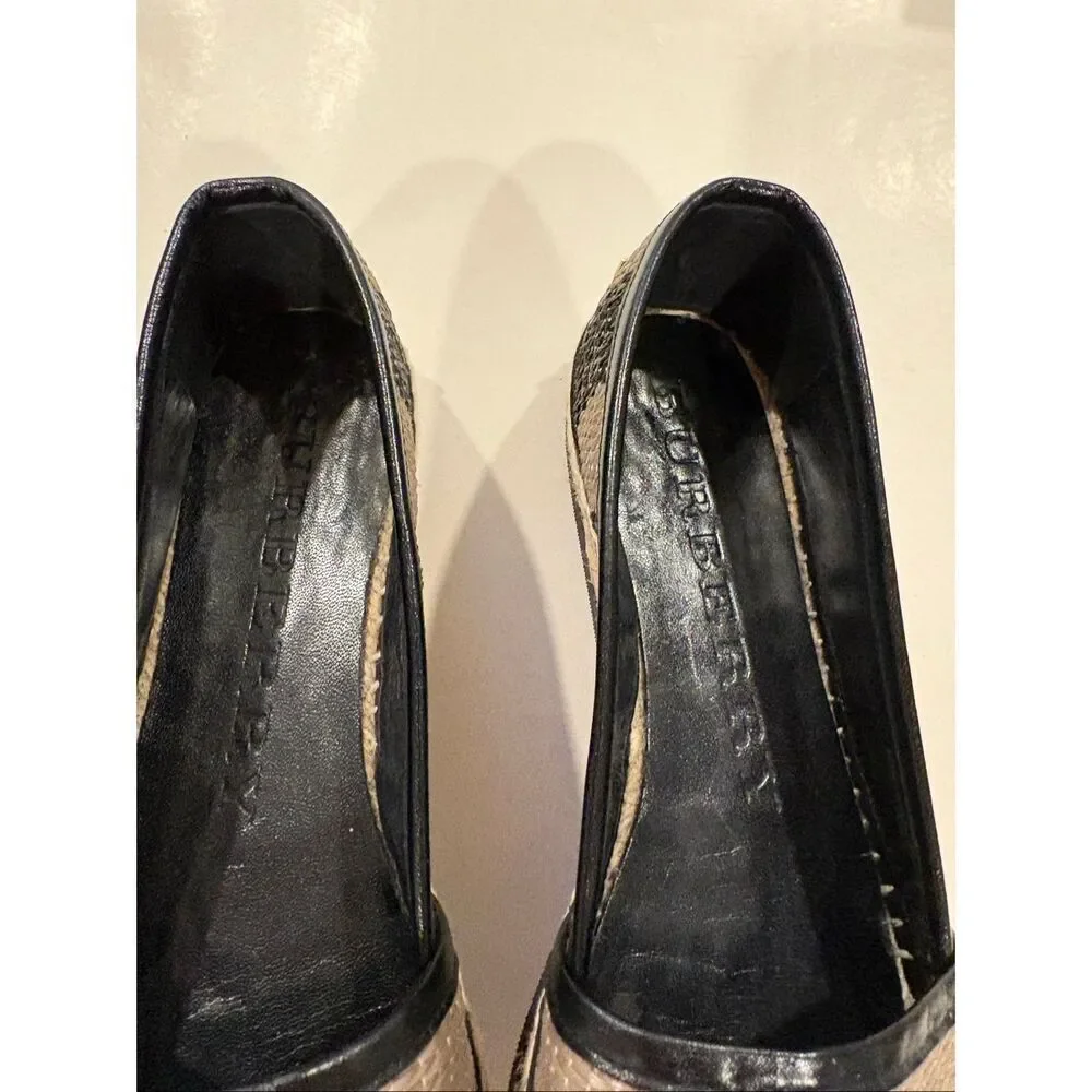 Burberry Two Tone Striped Raffia Hodgeson Espadrilles Size 37 US 6.5